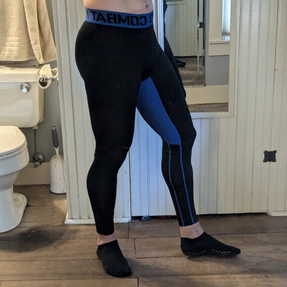 Mens Nike Pro Combat Black/Neon Yellow Hyperwarm Compression Running Tights L - Picture 2 of 11